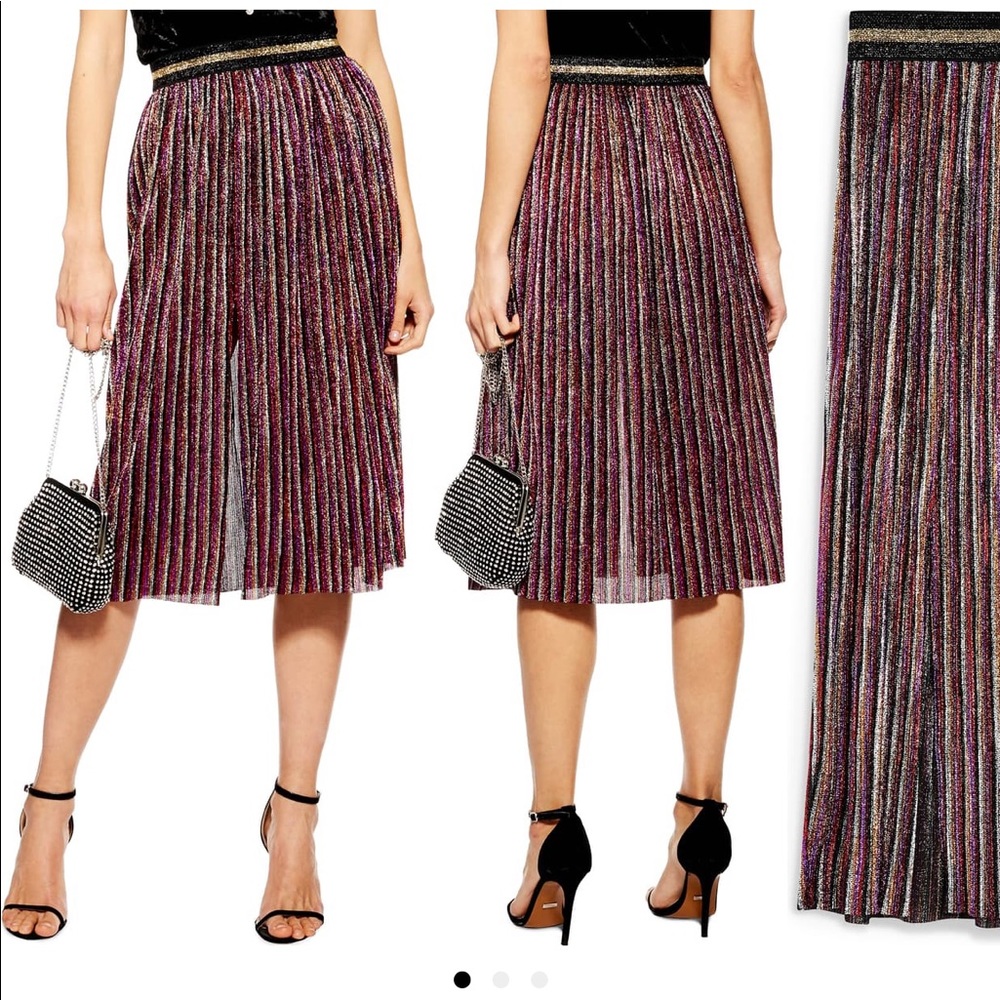 Topshop Metallic Plisse Skirt